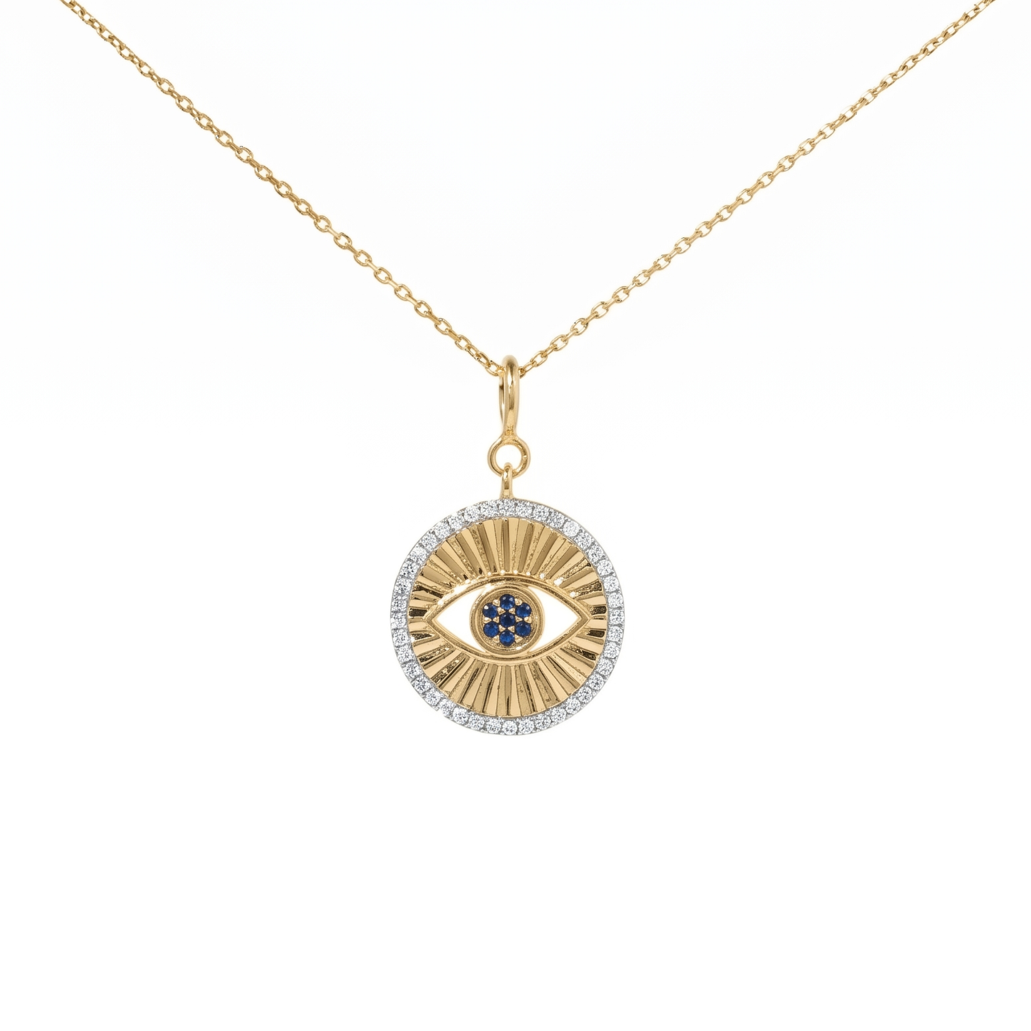 Natural Sapphire and Diamond Evil Eye Charm in 14K Solid Gold