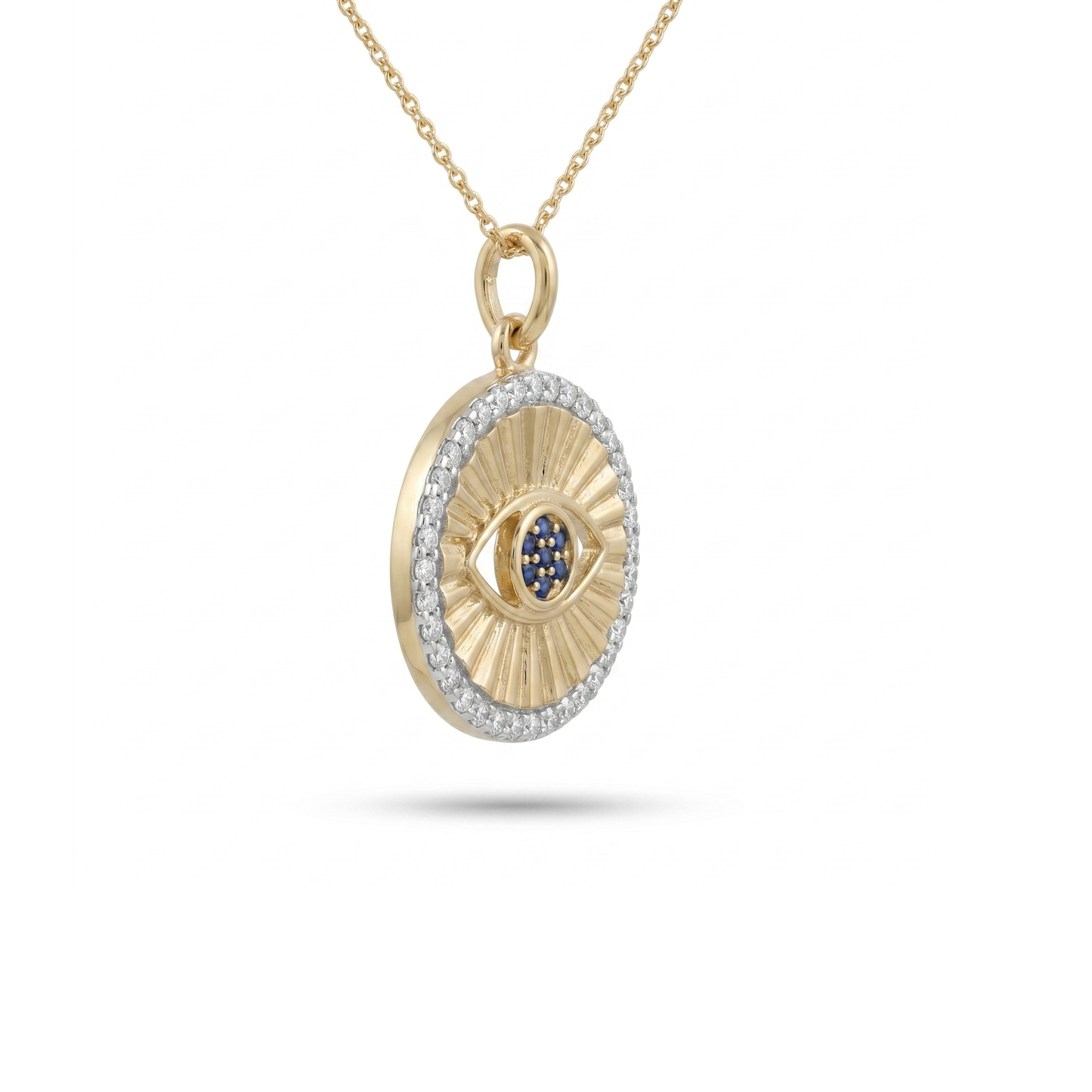 Natural Sapphire and Diamond Evil Eye Charm in 14K Solid Gold