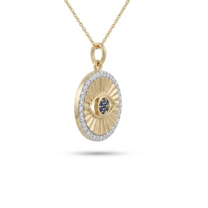 Natural Sapphire and Diamond Evil Eye Charm in 14K Solid Gold