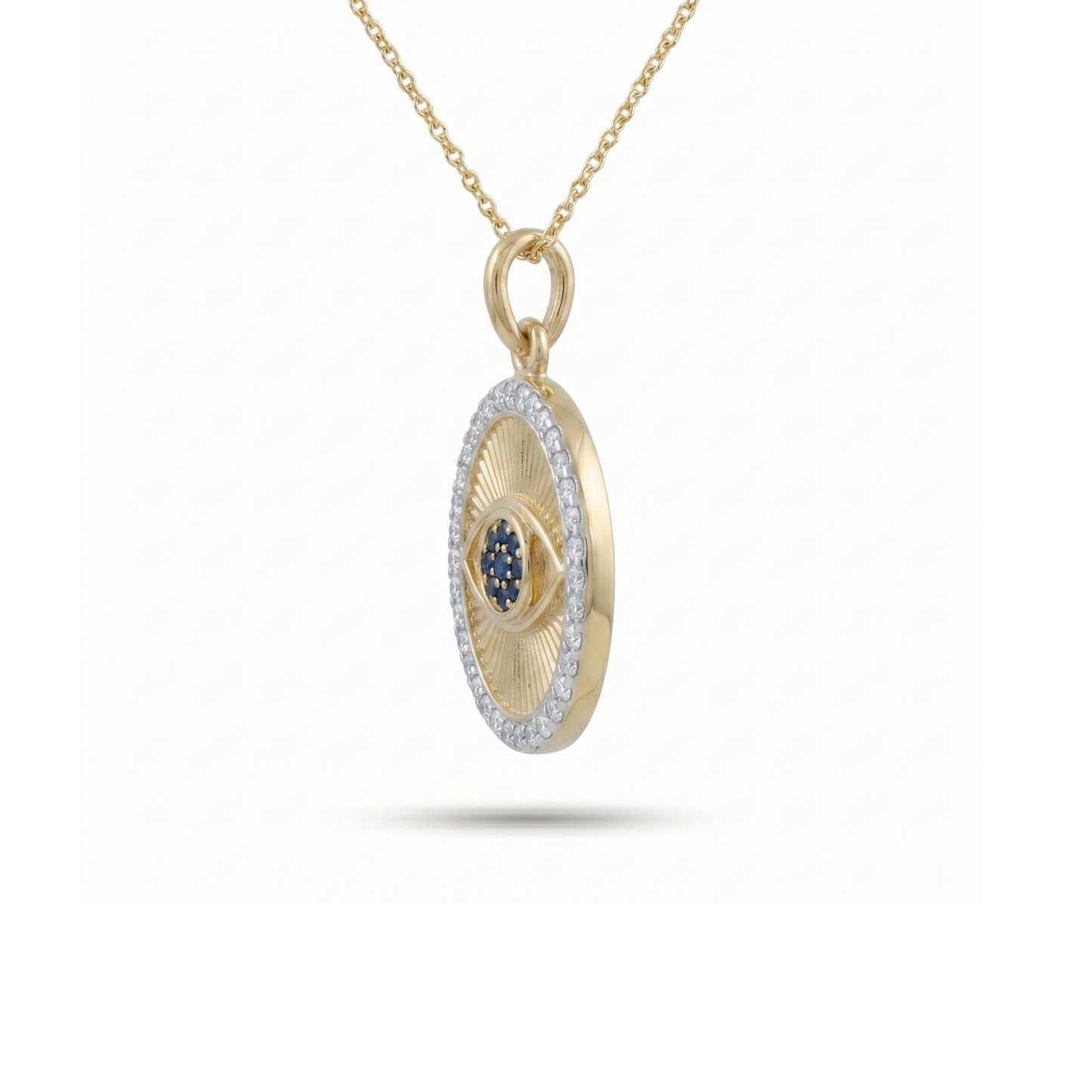 Natural Sapphire and Diamond Evil Eye Charm in 14K Solid Gold