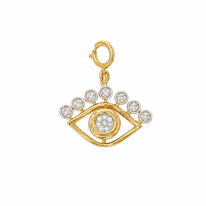 Natural Diamond Evil Eye Charm Pendant in 14K Solid Gold