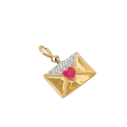 Natural Diamond Envelope Heart Charm in 14K Solid Gold