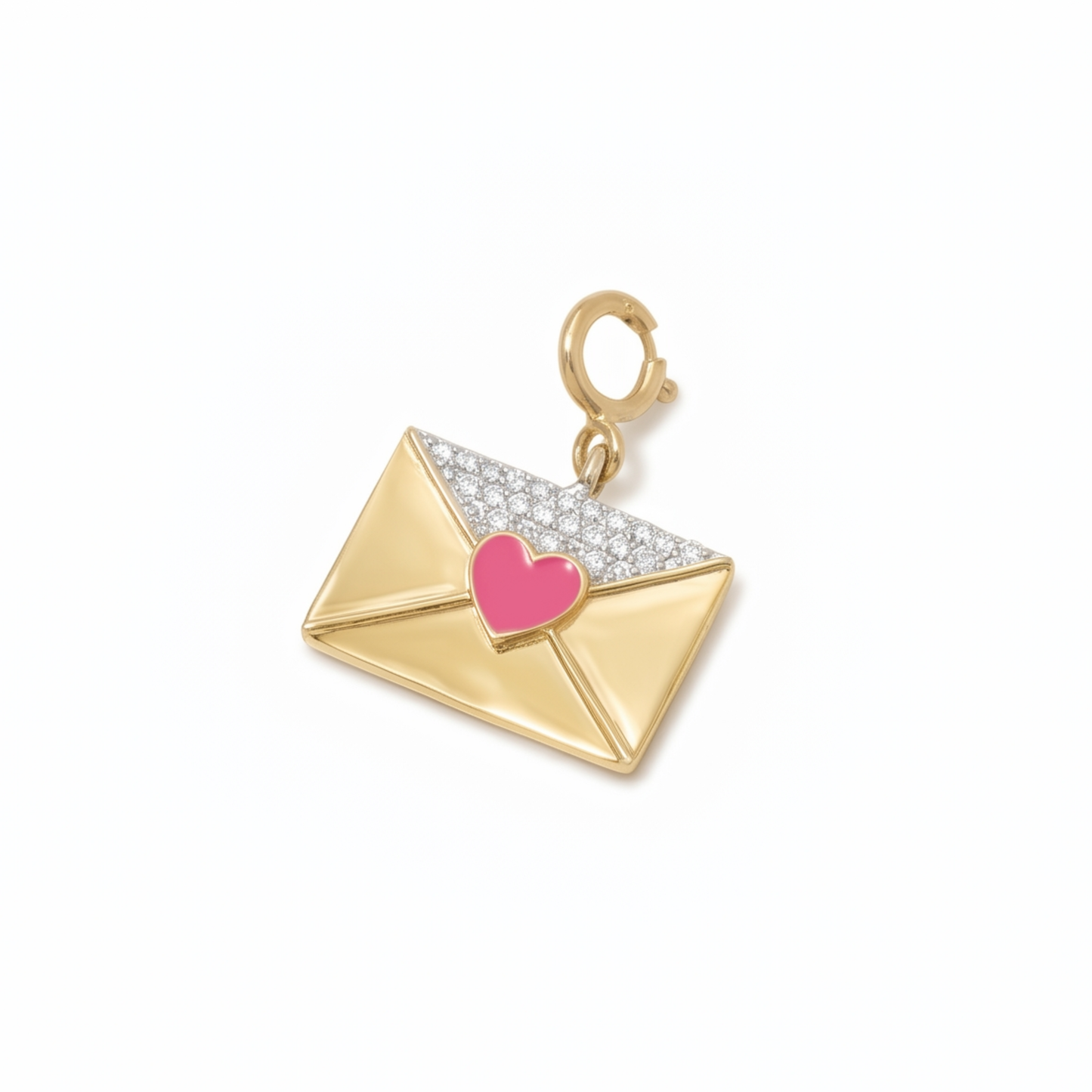 Natural Diamond Envelope Heart Charm in 14K Solid Gold