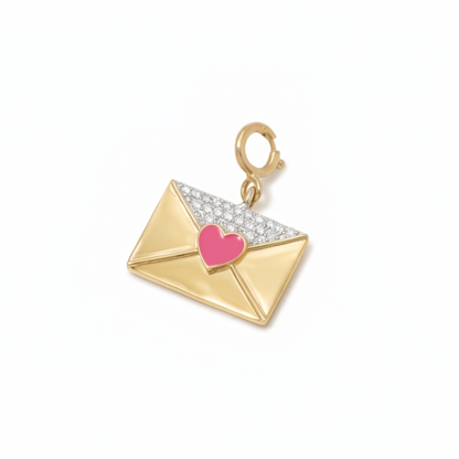 Natural Diamond Envelope Heart Charm in 14K Solid Gold