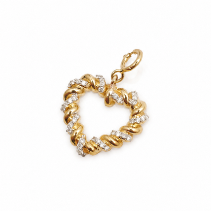 Natural Diamond Twisted Heart Charm in 14K Solid Gold