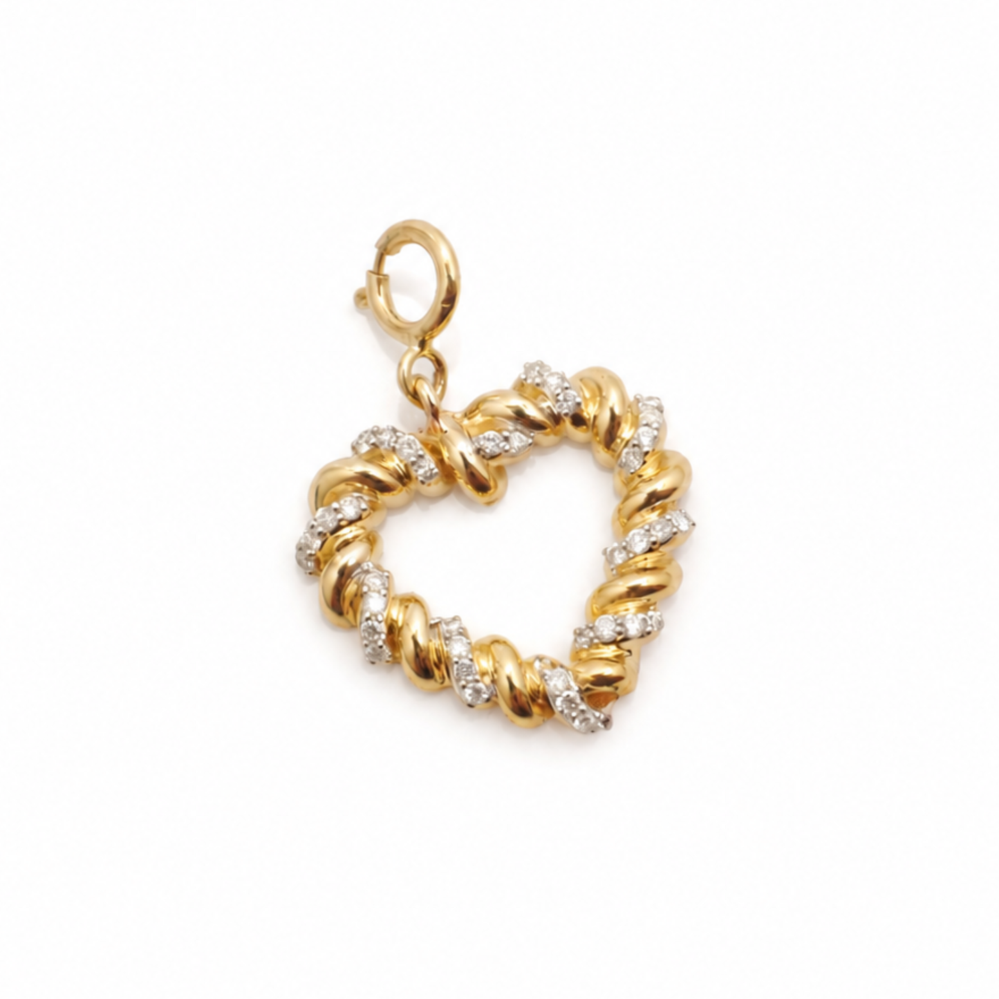 Natural Diamond Twisted Heart Charm in 14K Solid Gold