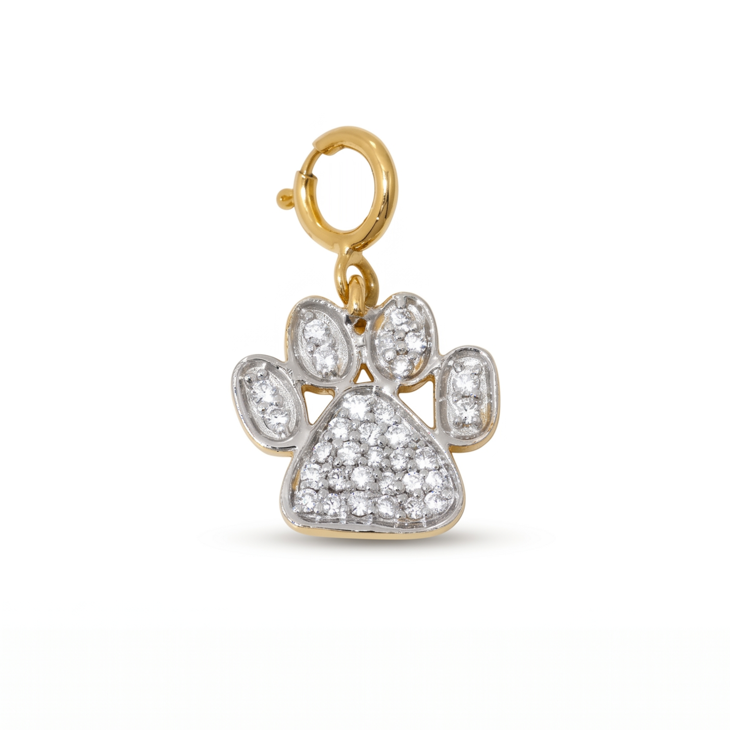 Natural Diamond Paw Print Charm Pendant in 14K Solid Gold