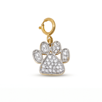 Natural Diamond Paw Print Charm Pendant in 14K Solid Gold