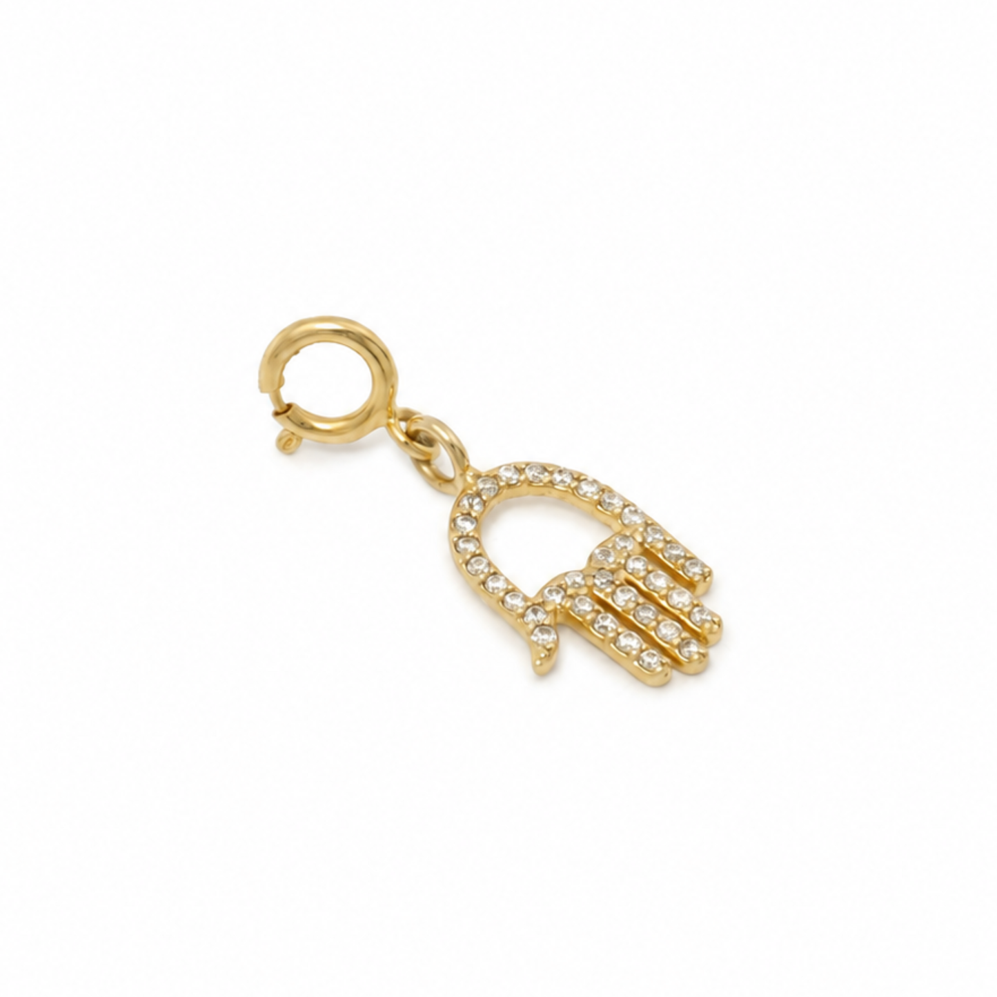 Natural Diamond Hamsa Hand Charm in 14K Solid Gold