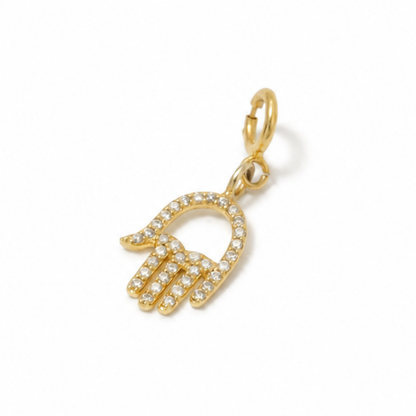 Natural Diamond Hamsa Hand Charm in 14K Solid Gold