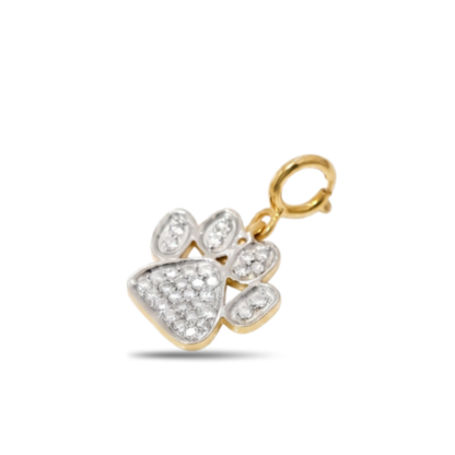 Natural Diamond Paw Print Charm Pendant in 14K Solid Gold