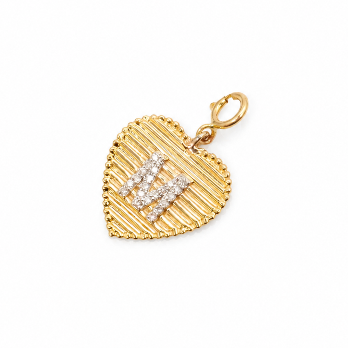 Ciondolo a cuore a coste con diamante iniziale