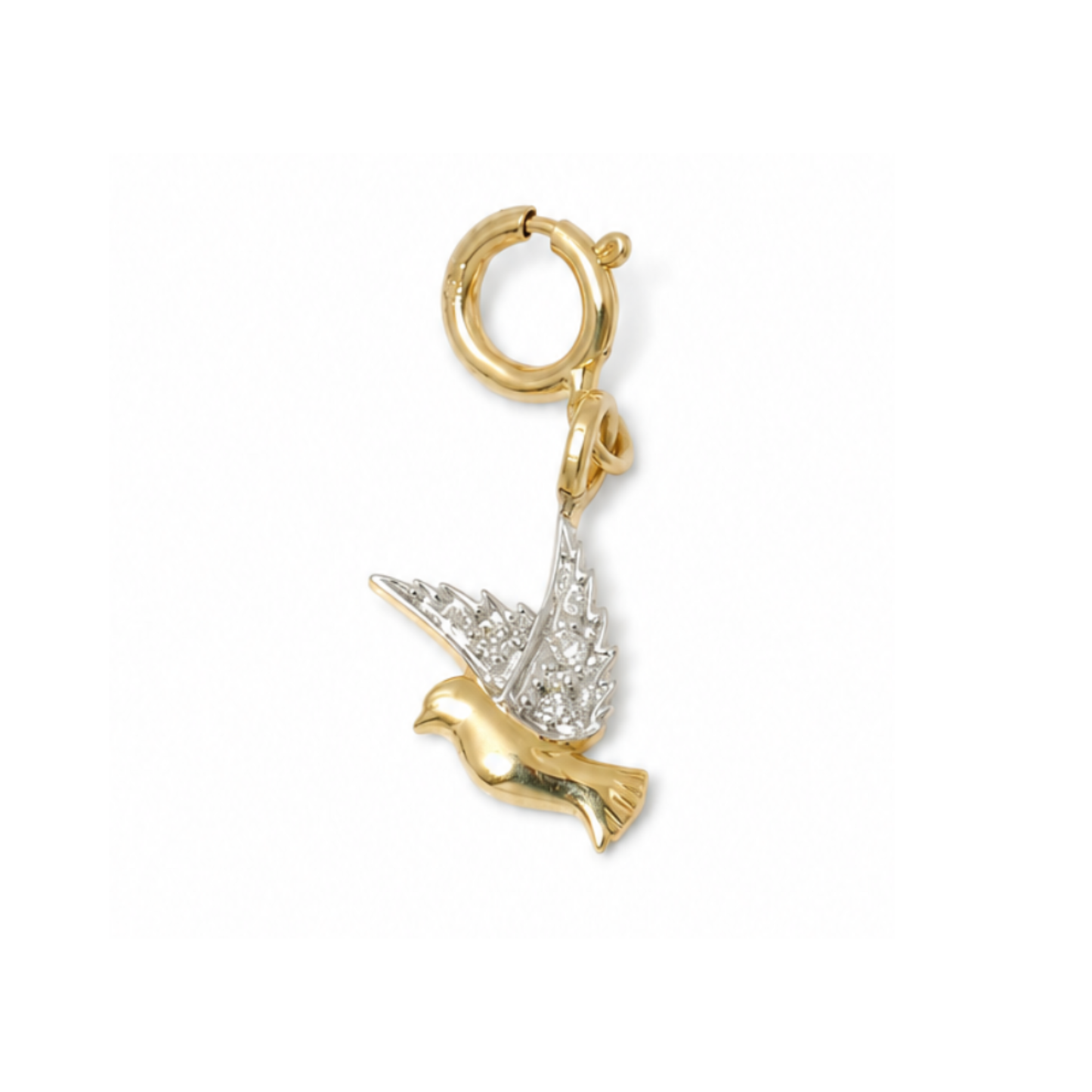 Natural Diamond Bird Charm Pendant in 14K Solid Gold