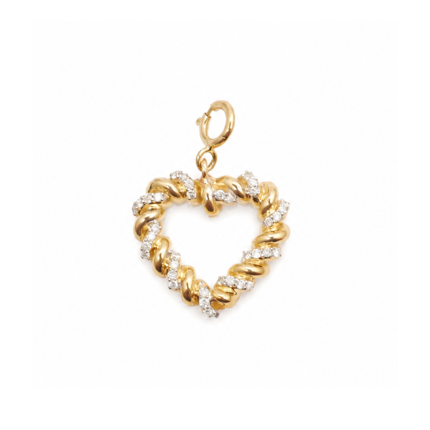 Natural Diamond Twisted Heart Charm in 14K Solid Gold