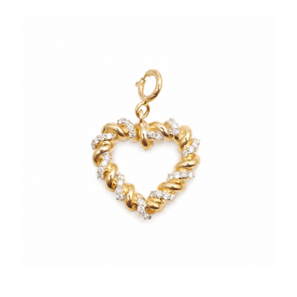 Natural Diamond Twisted Heart Charm in 14K Solid Gold