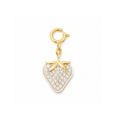 Natural Diamond Strawberry Charm in 14K Solid Gold
