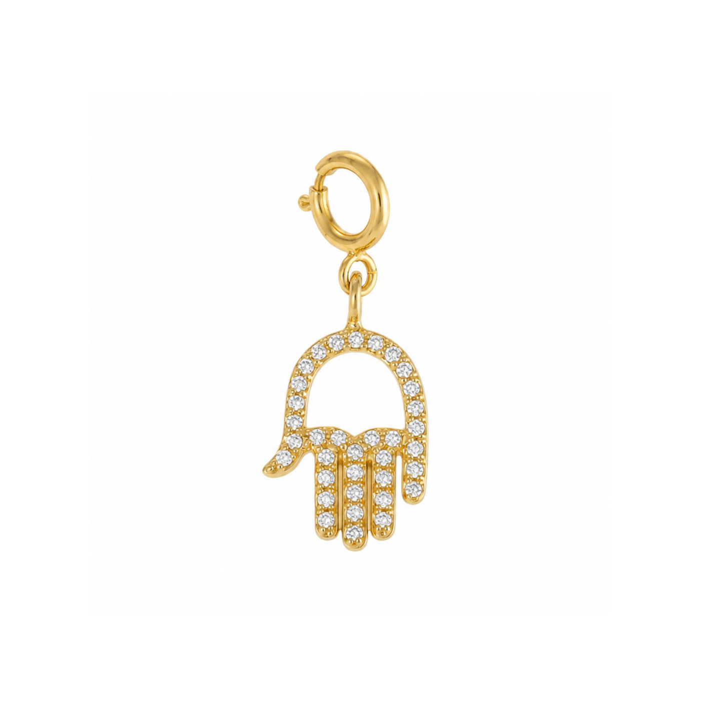 Natural Diamond Hamsa Hand Charm in 14K Solid Gold
