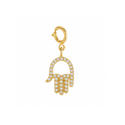 Natural Diamond Hamsa Hand Charm in 14K Solid Gold
