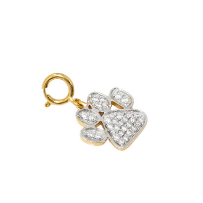 Natural Diamond Paw Print Charm Pendant in 14K Solid Gold