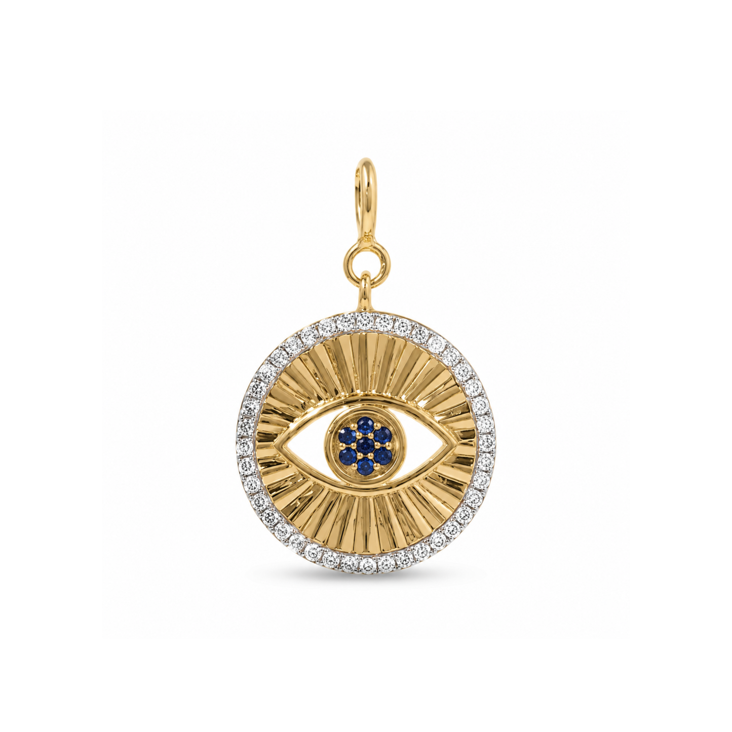 Natural Sapphire and Diamond Evil Eye Charm in 14K Solid Gold