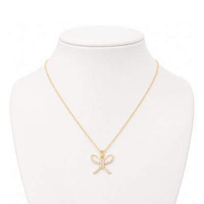 Natural Diamond Bow Charm Pendant in 14K Solid Gold