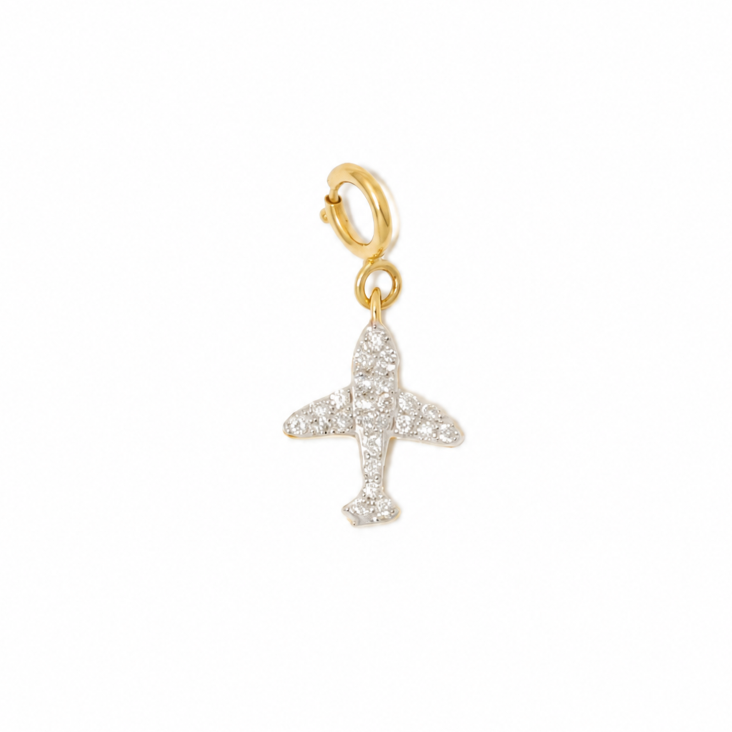 Natural Diamond Pavé Airplane Charm in 14K Solid Gold
