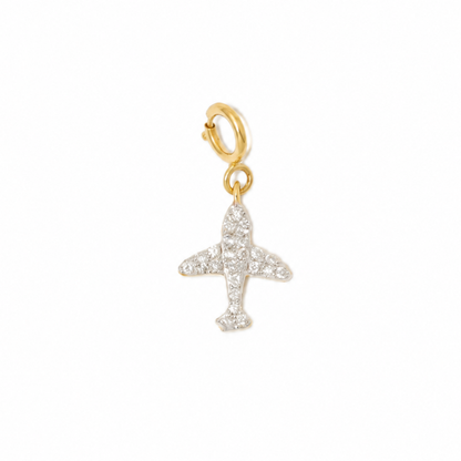 Natural Diamond Pavé Airplane Charm in 14K Solid Gold