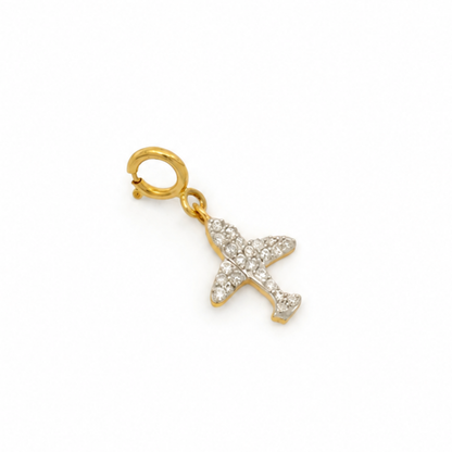 Natural Diamond Pavé Airplane Charm in 14K Solid Gold