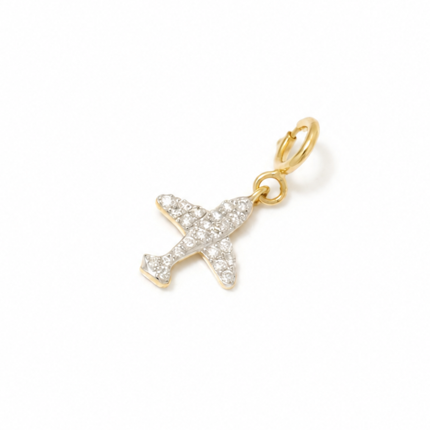 Natural Diamond Pavé Airplane Charm in 14K Solid Gold