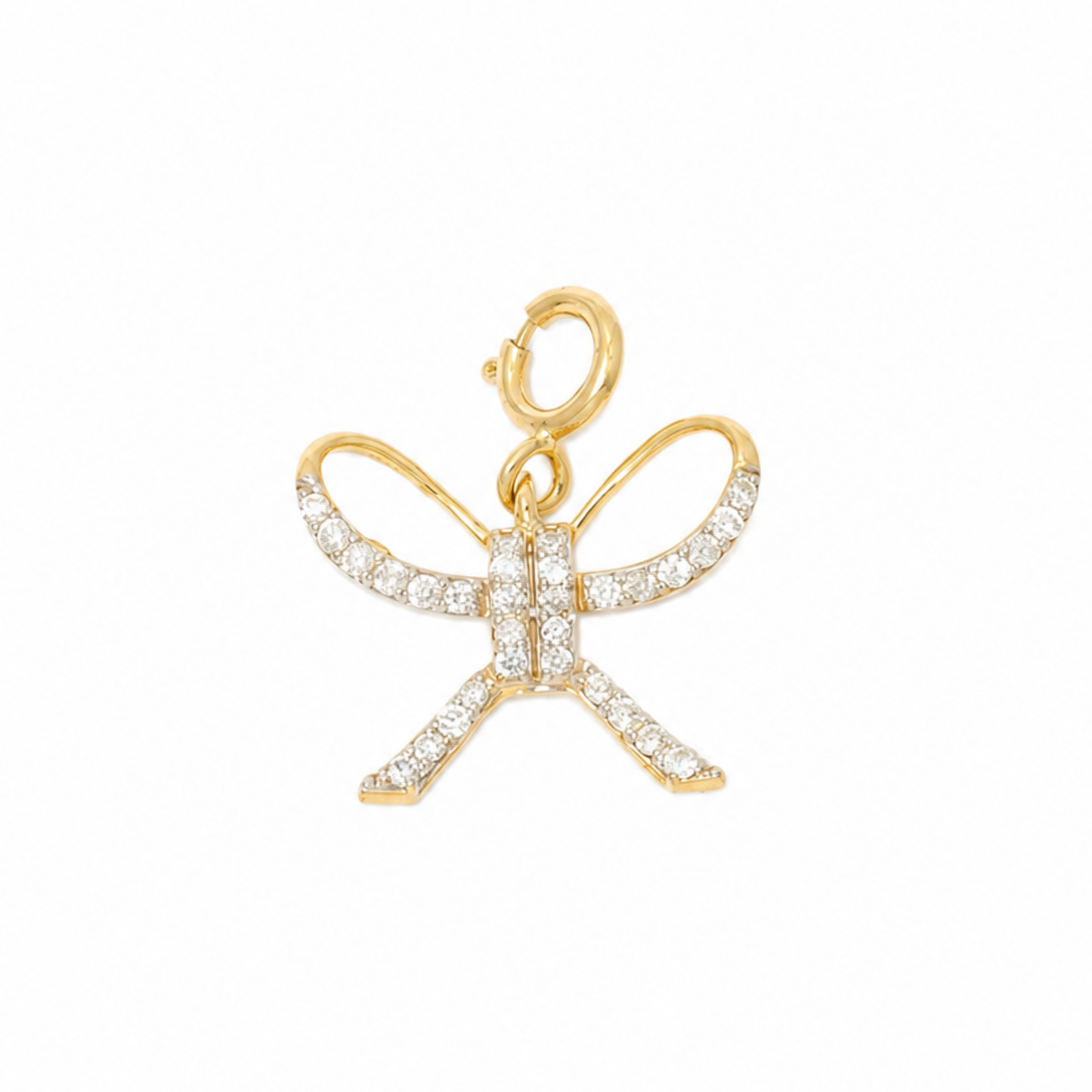 Natural Diamond Bow Charm Pendant in 14K Solid Gold