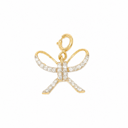 Natural Diamond Bow Charm Pendant in 14K Solid Gold