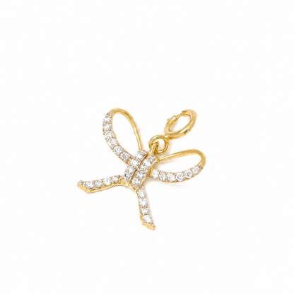 Natural Diamond Bow Charm Pendant in 14K Solid Gold