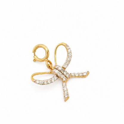 Natural Diamond Bow Charm Pendant in 14K Solid Gold