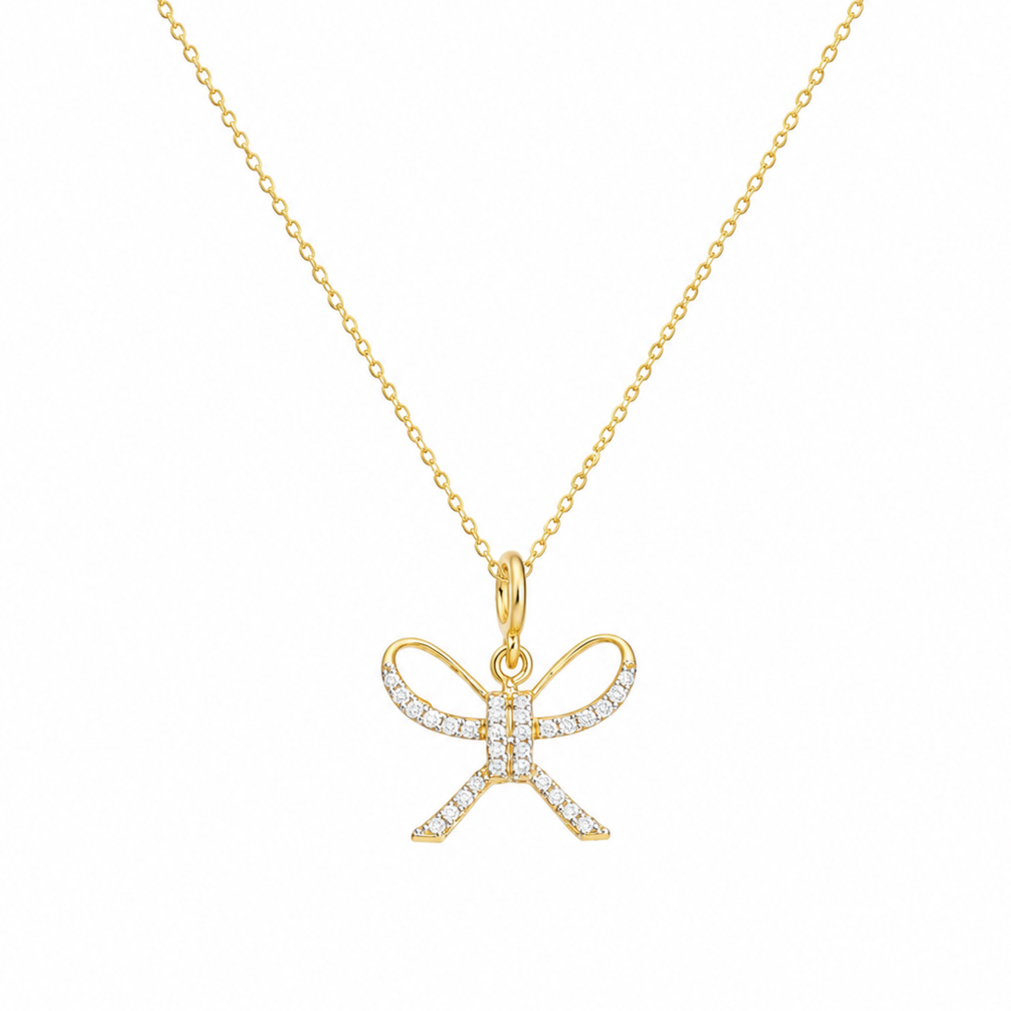 Natural Diamond Bow Charm Pendant in 14K Solid Gold