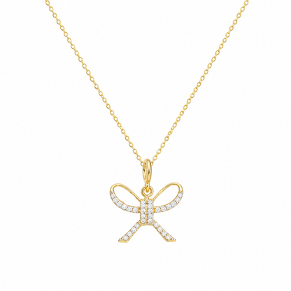 Natural Diamond Bow Charm Pendant in 14K Solid Gold