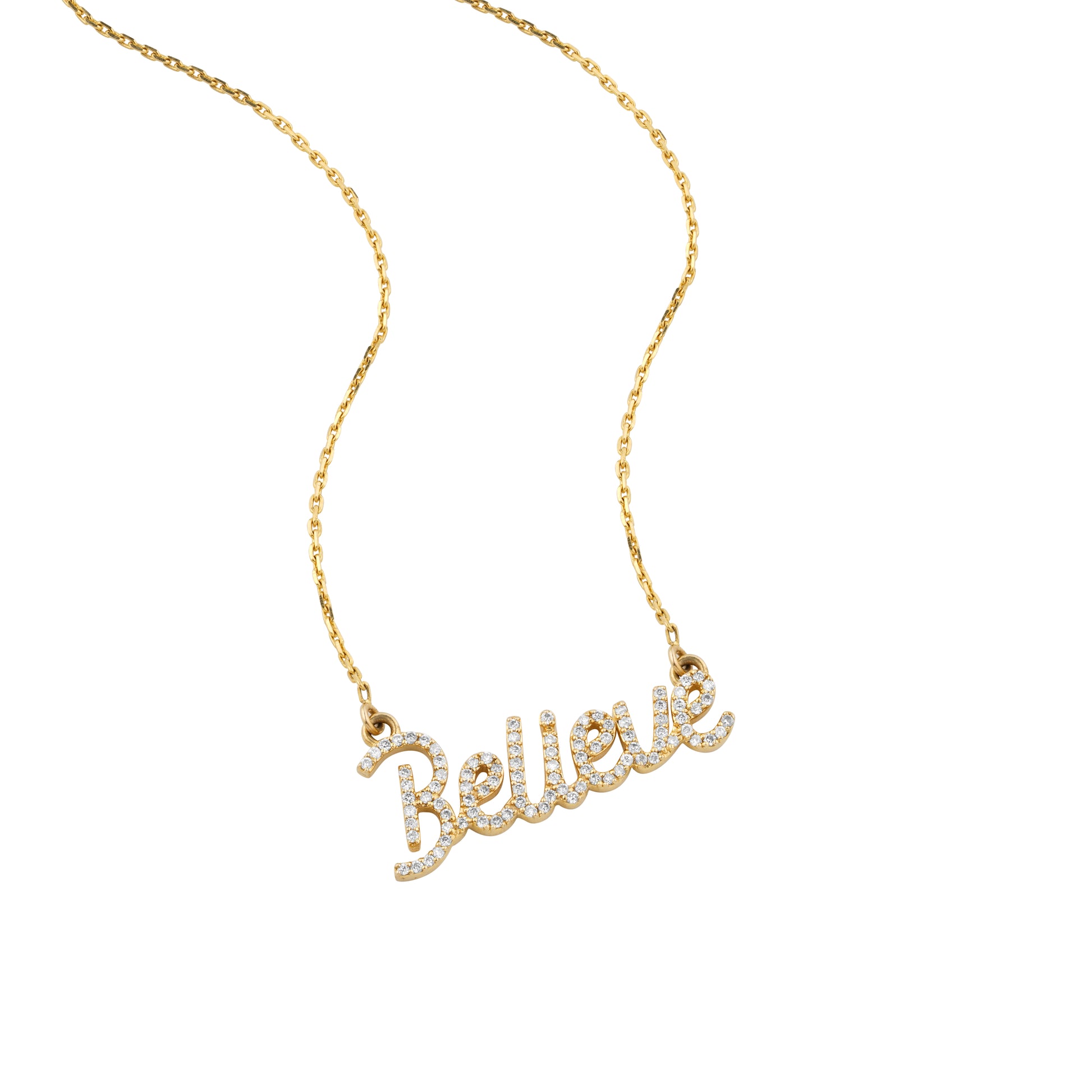 Believe Script Diamond Necklace — SJKJP538