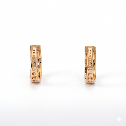 Baguette and Round Natural Diamond Hoop Earrings — E00928