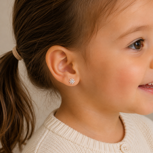 Kids Snowflake Diamond Stud Earrings