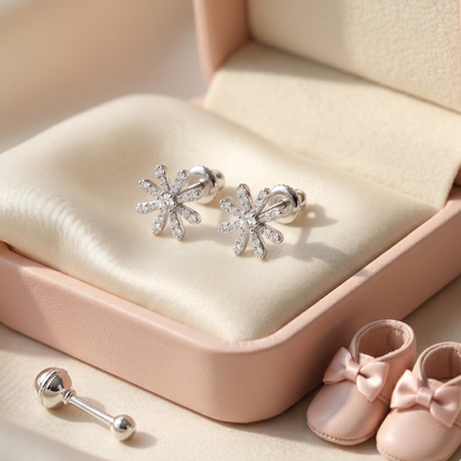 Kids Snowflake Diamond Stud Earrings
