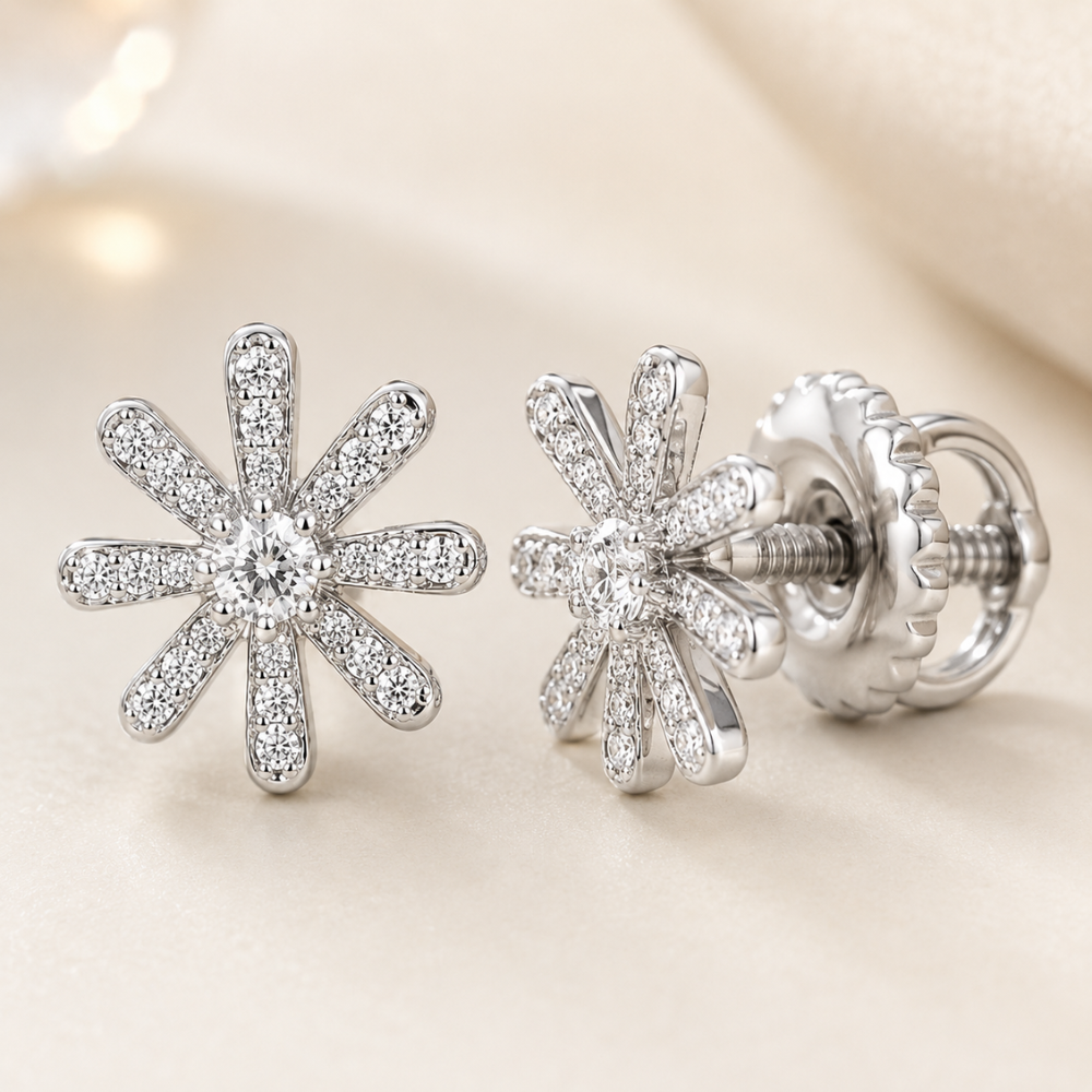 Kids Snowflake Diamond Stud Earrings