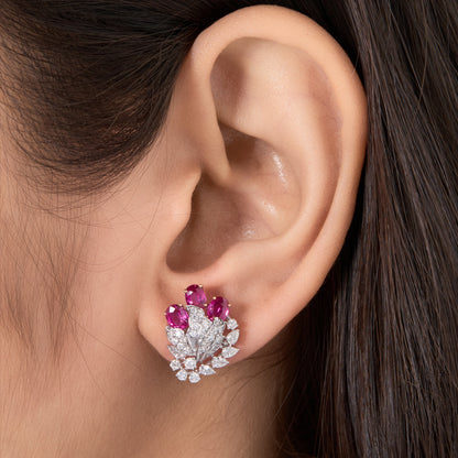 Ruby Diamond Bloom Cluster Earrings
