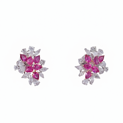 Ruby Diamond Floral Bloom Stud Earrings