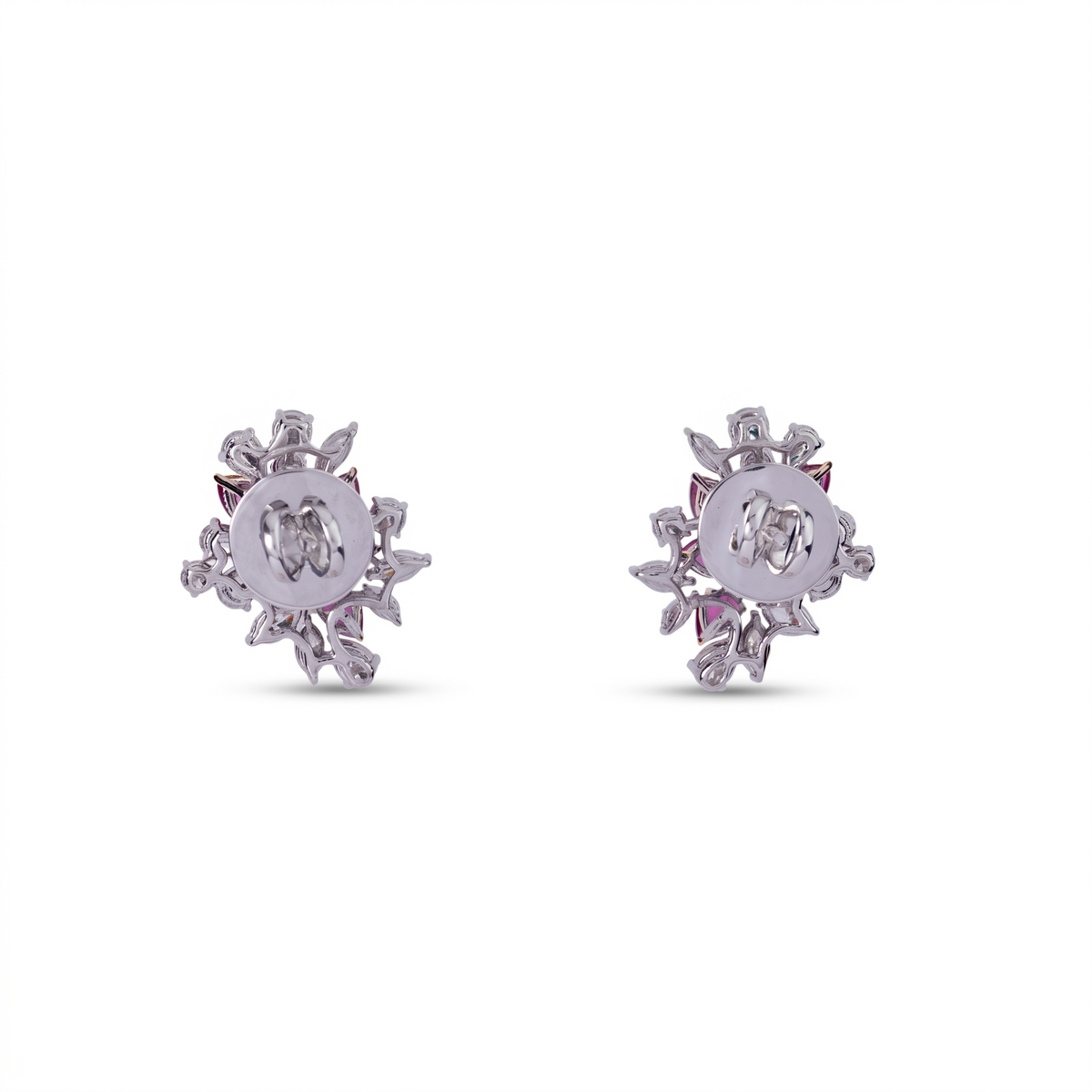 Ruby Diamond Floral Bloom Stud Earrings