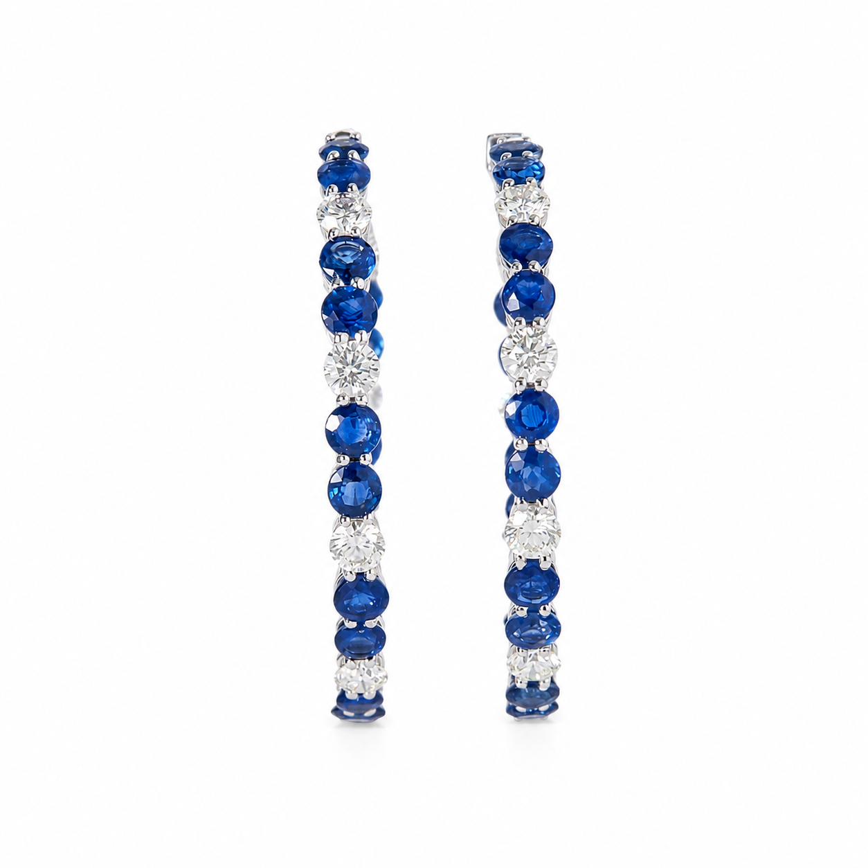 Natural Blue Sapphire Diamond Hoop Earrings - E5123