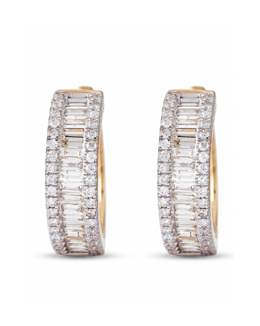 Baguette and Round Natural Diamond Hoop Earrings — E00928