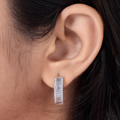 Baguette and Round Natural Diamond Hoop Earrings — E00928