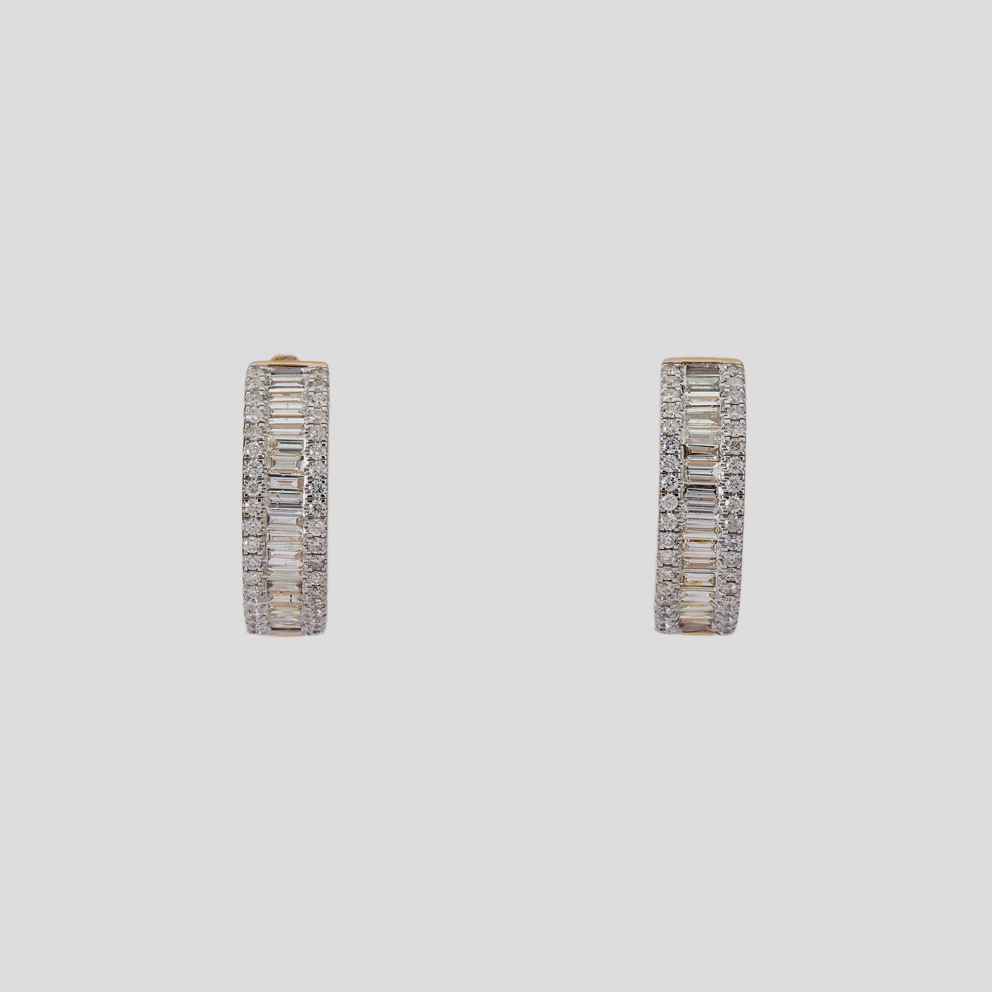 Baguette and Round Natural Diamond Hoop Earrings — E00928