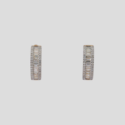 Baguette and Round Natural Diamond Hoop Earrings — E00928