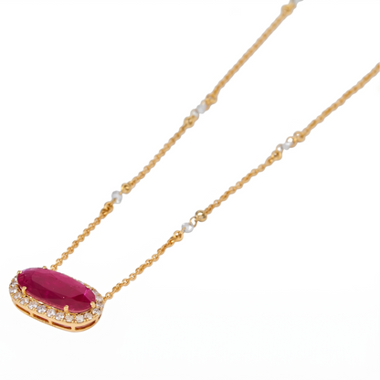 East West Ruby Diamond Halo Necklace