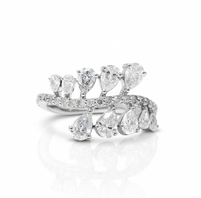 Leaf Cluster Pear Natural Diamond Ring